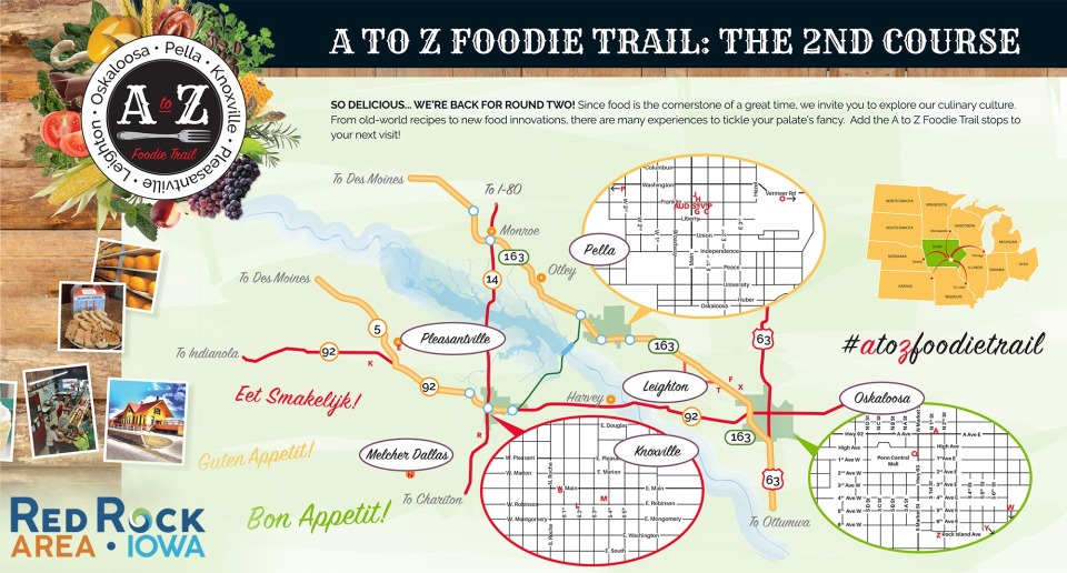 A to Z Foodie Trail in Red Rock Area of Iowa map